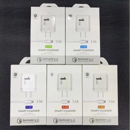 Wandoplader en kabelset 2IN1 USB Fast EU/US Plug Travel Charger Power Adapter Micro/type c USB-kabel met retailpakket