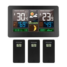 Wandklok LCD Digitaal Weerstation 3 Sensor Draadloze Indoor Outdoor Thermometer Hygrometer Barometer Voorspelling Modern Horloge Y200407
