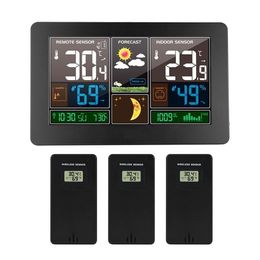 Horloge murale LCD Station météo numérique 3 capteurs sans fil intérieur extérieur thermomètre hygromètre baromètre prévision montre moderne Y20238k