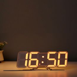 Reloj de pared con números LED, relojes de escritorio, reloj Digital LED 3D para decoración de sala de estar con pantalla de temperatura