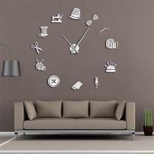 Horloge murale Miroir Machine à coudre Horloge à quartz moderne Rétro Wathces Relogio de parede Tailleur DIY Amovible 3D Acrylique Temps 201212