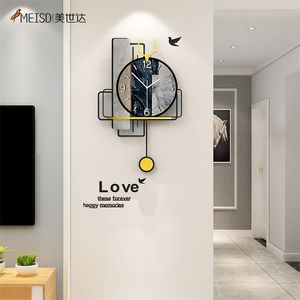 Reloj de pared Diseño moderno Péndulo Sala de estar Decoración Interiores para el hogar Cocina Espejo Pegatinas Acrílico Cuarzo Slient Reloj 211110