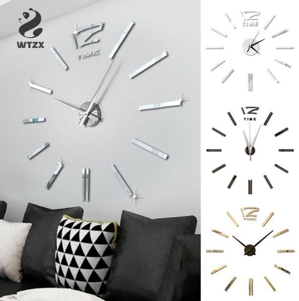 Horloge murale autocollants décor à la maison grand miroir romain mode horloges modernes salon autocollant bricolage 3D mur Watch5332514