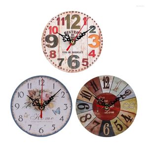 Horloges murales 1 Pc Horloge En Bois Silencieux Non-Ticking Rustique Buanderie Chiffres Arabes Suspendus Pour La Décoration