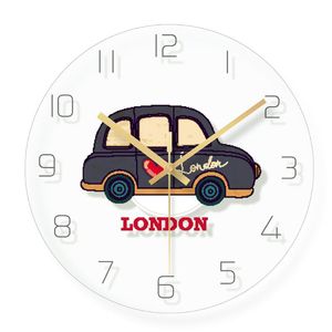 Wandklokken 1 stks Engeland Taxi Clock Modern Design Cartoon Glas Horloge Woonkamer Decoratie Speciaal Gift 3D
