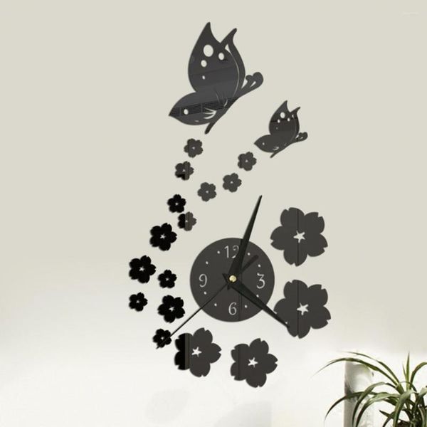 Horloges murales 1 ensemble horloge suspendue attrayante 4 chiffres affichage de l'heure effet visuel 3D papillon fleur de prunier Art