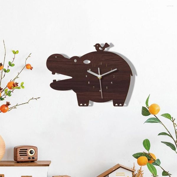 Horloges murales 1 ensemble horloge dessin animé stéréo pointeur hippopotame forme pendentif muet décoratif enfants chambre autocollants