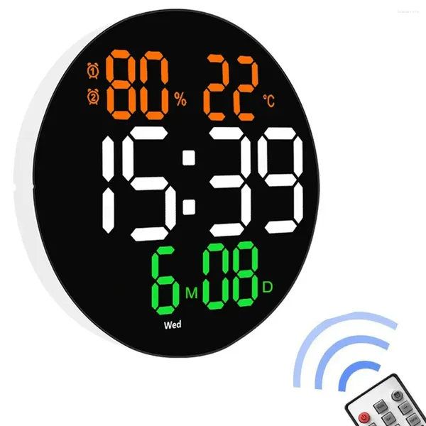 Relojes de pared Calendario de reloj LED digital de 10 pulgadas con alarmas duales y temperatura para la decoración de la sala de estar del hogar