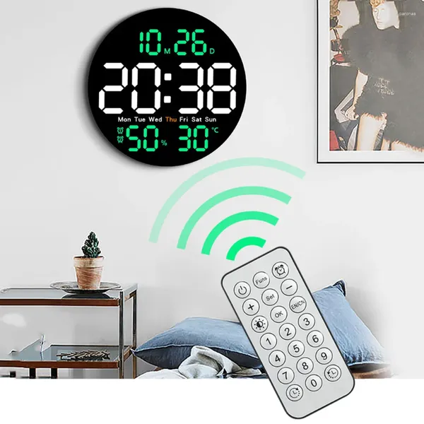 Relojes de pared de 10 pulgadas Reloj digital LED Casa multifuncional con temperatura y humedad Muestra de alarma diaria del hogar