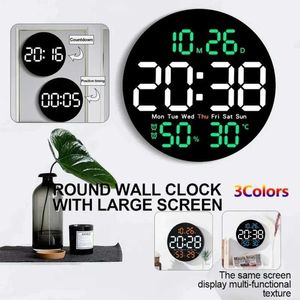 Horloges murales 10 pouces LED grande horloge murale numérique avec télécommande pour la température et la date d'humidité Semaine Afficher le compte à rebours de la maison Q240509