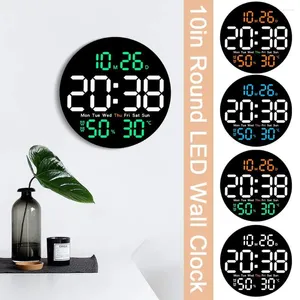 Horloges murales 10 pouces LED ronde horloge avec télécommande grand écran température date affichage numérique alarme électronique décor à la maison