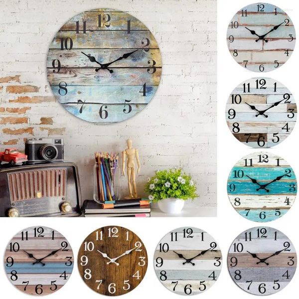 Horloges murales 10 pouces ronde horloge en bois vintage rustique non tic-tac silencieux à piles salon chambre intérieure numérique analogique