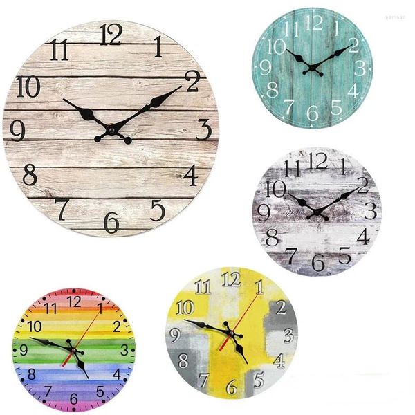 Relojes de pared 10 pulgadas Vintage reloj redondo arte diseño abstracto MDF números árabes café cocina relojes decoración del hogar