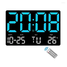 Horloges murales 10 pouces LED horloge numérique avec date et température jour de la semaine télécommande