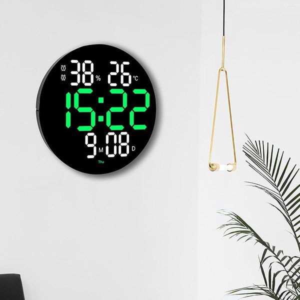 Relojes de pared LED de 10 pulgadas, reloj redondo, temperatura, humedad, semana, pantalla Digital, sala de estar moderna, Dec con Control remoto