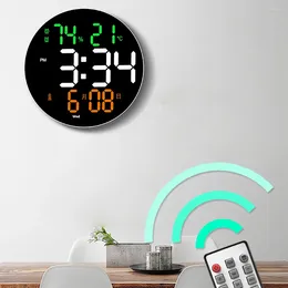 Horloges murales 10 pouces ronde horloge LED alarme électronique numérique avec télécommande température humidité semaine date affichage muet