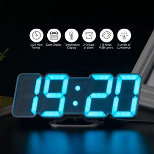 Horloges murales 10pcs 3D sans fil à distance numérique RGB LED horloge USB alimenté heure / température / date affichage contrôle du son bureau