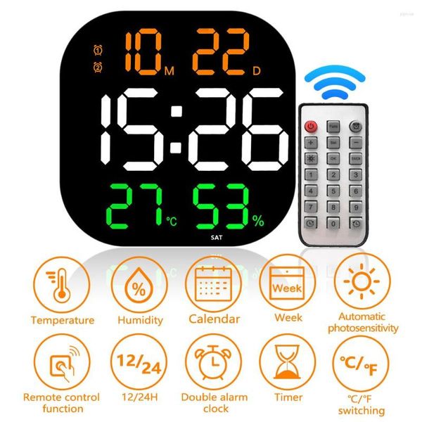 Relojes de pared 11 pulgadas LED LED Reloj Digital Control remoto Tabla de dormitorio con calendario de humedad de temperatura