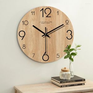 Horloges murales 12 pouces 3D horloge Vintage planche en bois ronde non tic-tac nordique bref salon décoration cuisine