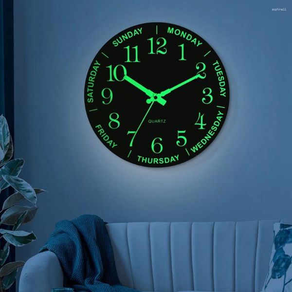 Horloges murales 12 pouces Lumineux Horloge Grande montre de nuit Lumières circulaires de bois décoratif circulaire Alarme de mute moderne