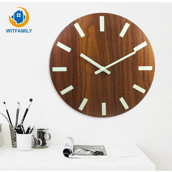 Horloges murales 12 pouces horloge lumineuse bois lueur sombre montres modernes veilleuses décoration 3D design chambre salon