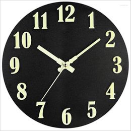 Horloges murales 12 pouces Fonction de lumière de nuit Horloge ronde en bois pour cuisine chambre bureau maison silencieuse non-tic-tac grand nombre