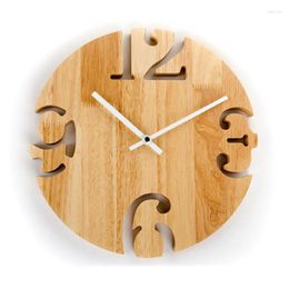 Horloges murales 12 pouces Horloge en bois nordique Brève montres Salon Personnalité Ménage Muet pour la maison El