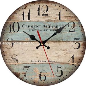 Horloges murales 12 pouces Retro en bois horloge murale 30cm Design moderne Bureau rural Coffee Shop Decorative Art Grand Q240509