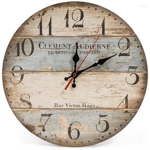 Horloges murales 12 pouces silencieux vintage en bois rond