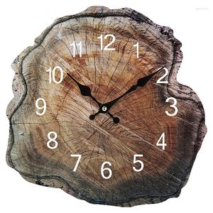Horloges murales 12 pouces Simulation Bague annuelle Horloge en bois Vieux grain de bois Montre silencieuse Salon Décorations de bureau à domicile