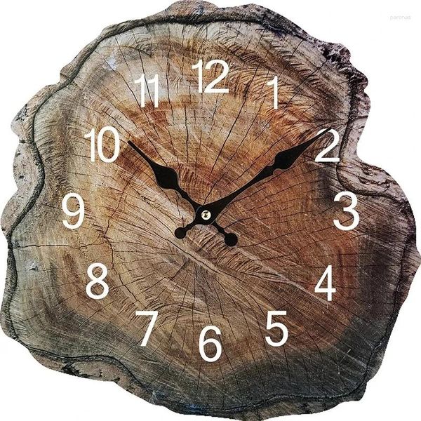 Relojes de pared Anillo anual de simulación de 12 pulgadas Reloj de madera Reloj silencioso de grano de madera antiguo Decoración creativa para el hogar, la sala de estar y la oficina