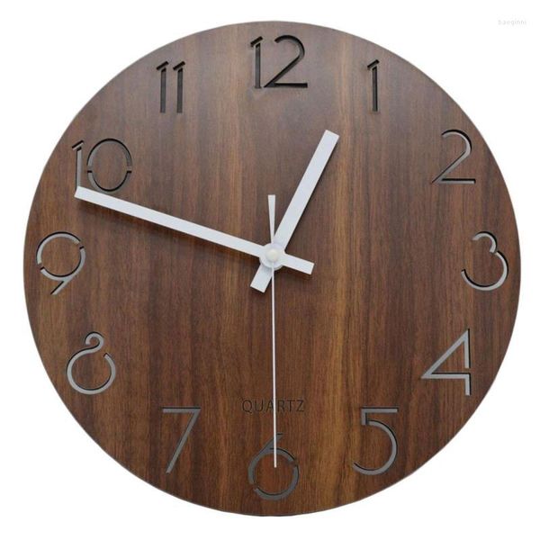 Horloges murales 12 pouces Vintage horloge ronde en bois brève conception maison café bureau décor pour cuisine Art grand