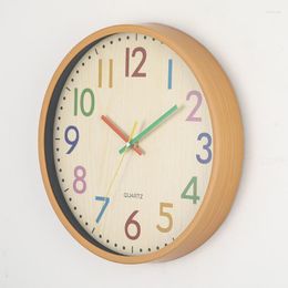 Horloges murales 12 pouces Simple Horloge Bois Grain Verre Muet Design Moderne Plastique Reloj De Pared Salon Décoration