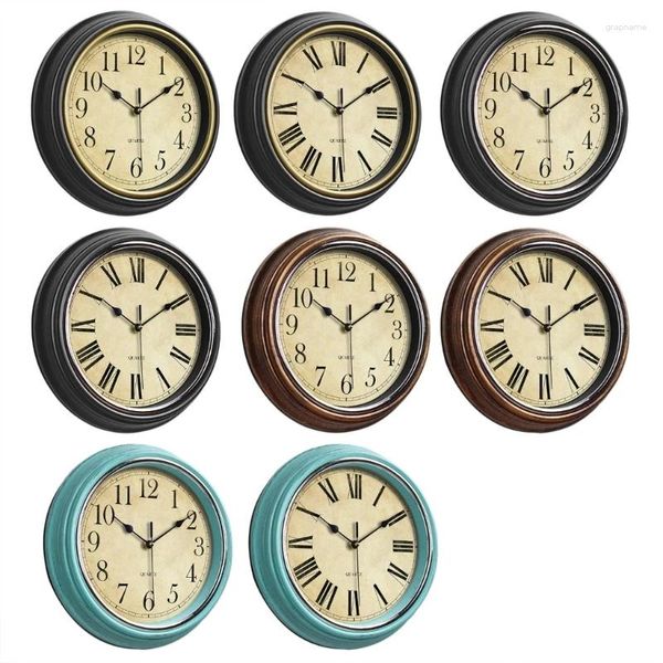 Horloges murales 12 pouces horloge rétro facile à lire chiffres romains / chiffres arabes alimenté par batterie ornement décoratif décoratif