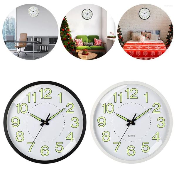 Relojes de pared de 12 pulgadas Reloj luminoso en el tiempo oscuro que no se engañan con numerales que absorben la energía para la sala de estar de dormitorio