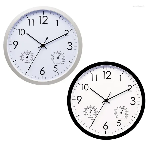 Relojes de pared 12 pulgadas Reloj redondo interior y higrómetro para el jardín decorativo de la casa colgando
