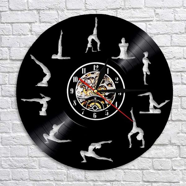 Horloges murales 12 pouces Vintage Record Clock Design moderne Yoga Classic Watch Art Home Decor Cadeaux pour