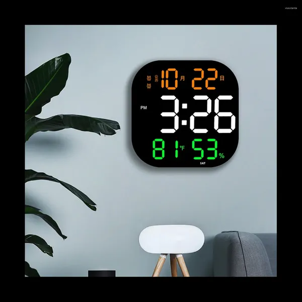 Horloges murales 13 pouces horloge luminosité réglable télécommande LED numérique électronique double alarme salon-B