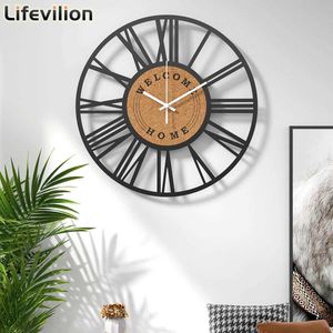 Wandklokken 16 inch ijzeren wandklok Nordic 3D metaal Decal cirkelvormige stille moderne hangerse decoratie Huis woonkamer Q240509