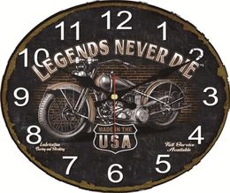 Horloges murales 16 pouces Rustic Farmhouse Vintage Clock Murcycle Motorcycle Légendes Ne jamais mourir de grande route de course Batterie silencieuse Wall 7522554