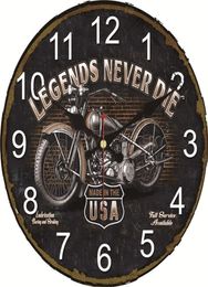 Relojes de pared de 16 pulgadas Rústica Rústica Vintage Reloj Motorcycle Legends Nunca mueren una gran ruta de raza Batería silenciosa Wall6907917