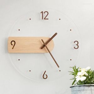 Wandklokken 16 inch Noordse eenvoud Mute Clock Modern Design Quartz Solid Wood Acryl Acryl Dining Living Room Decoratie
