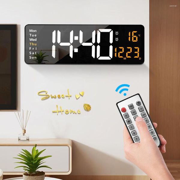 Relojes de pared Reloj digital de 16 pulgadas Alarma grande Control remoto Fecha Semana Temperatura Pantalla LED Decoración de la sala de estar