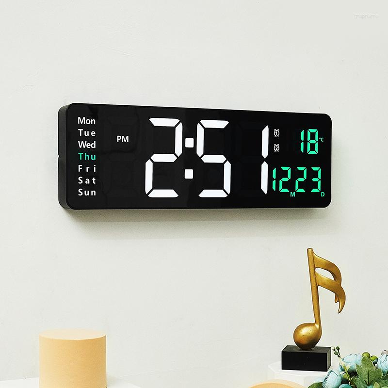 Настенные часы 16 дюймов, цифровой пульт дистанционного управления, дата недели, температура, таймер обратного отсчета, светодиодный настольный настольный будильник для декора спальни