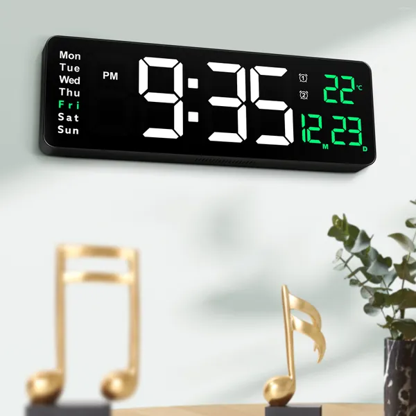 Relojes de pared 1pc Reloj digital LED con pantalla de fecha de temperatura Alarma dual Decoración del hogar grande 16in Calendario 3D