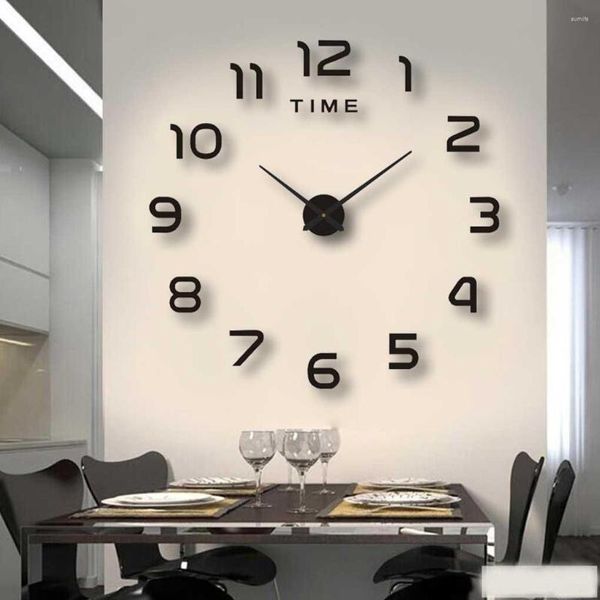 Horloges murales 20 pouces miroir horloge autocollants silencieux bricolage montre numérique maison montres amovibles salon bureau ornements