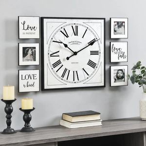 Horloges murales 20 x 2 en blanc Love Frame Gallery Horloge 7 pièces Set analogique décorative moderne pour le salon de la chambre à la maison