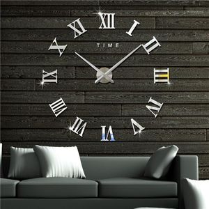 Horloges murales 2021 3D DIY Home Decor Chiffres romains Autocollants en métal Style Montres Heures Décorations de salon1