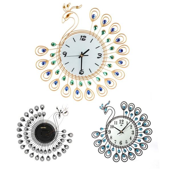 Relojes de pared 2021 Relojes de moda de estilo vintage Reloj antiguo de pavo real Arte dorado para la oficina de la cocina en el hogar