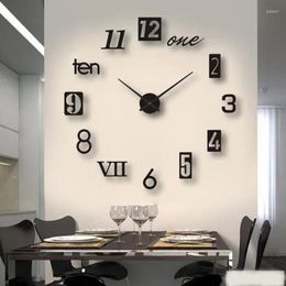 Horloges murales 2022 3D chiffre romain horloge autocollant acrylique miroir mode bricolage montre à Quartz décoration de la maison salon Mural